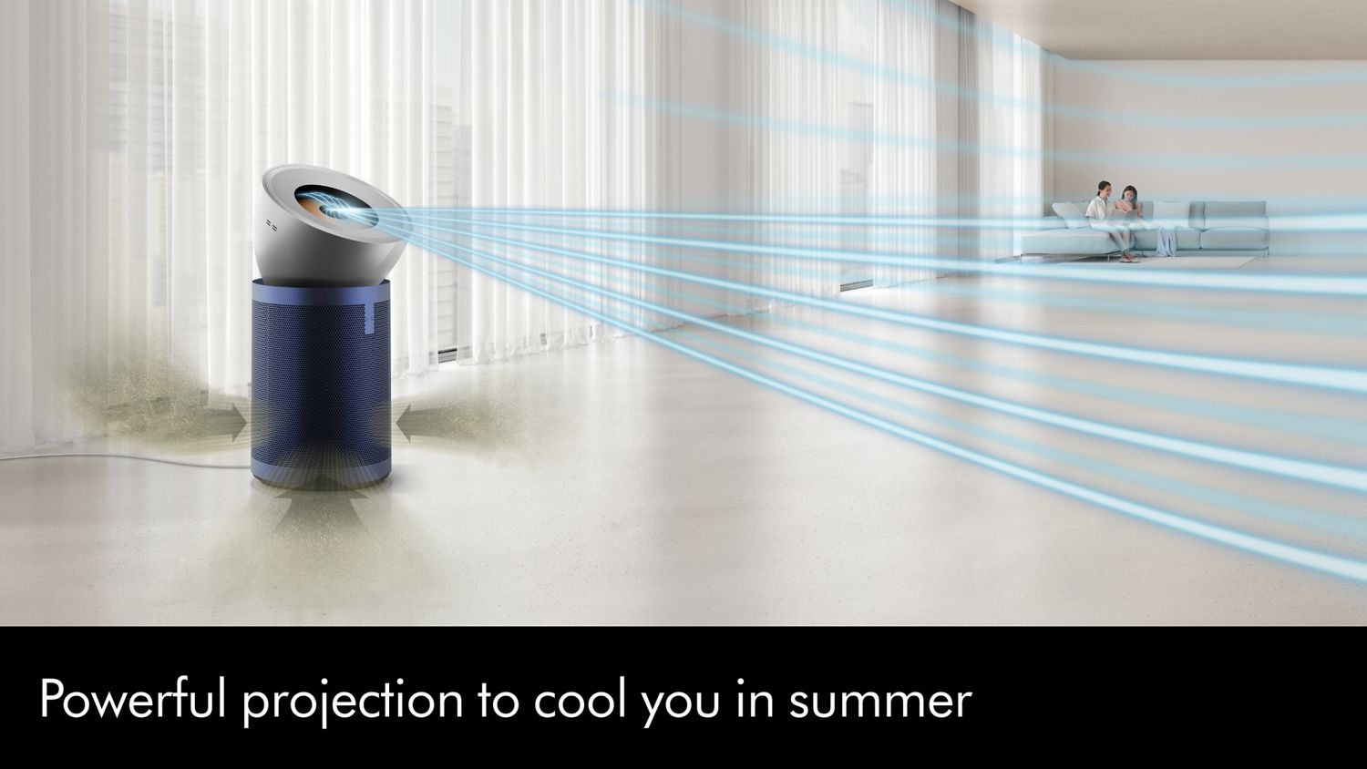 The Dyson Purifier Big+Quiet Formaldehyde projecting a powerful purifying airflow in a large room.